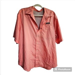 Men's XXL Orange Short Sleeve Button Down Eddie Bauer Fishing Shirt